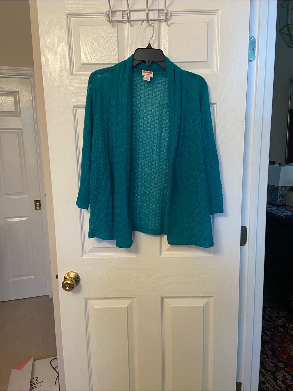 Ruby Rd. Teal Open-Front Knit Cardigan